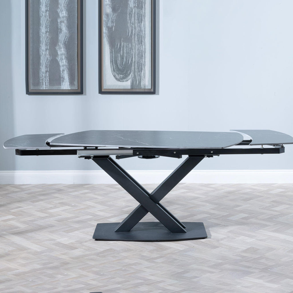 Atlanta Black Sintered Stone Extending Dining Table with Black Cross Base - 140cm-200cm