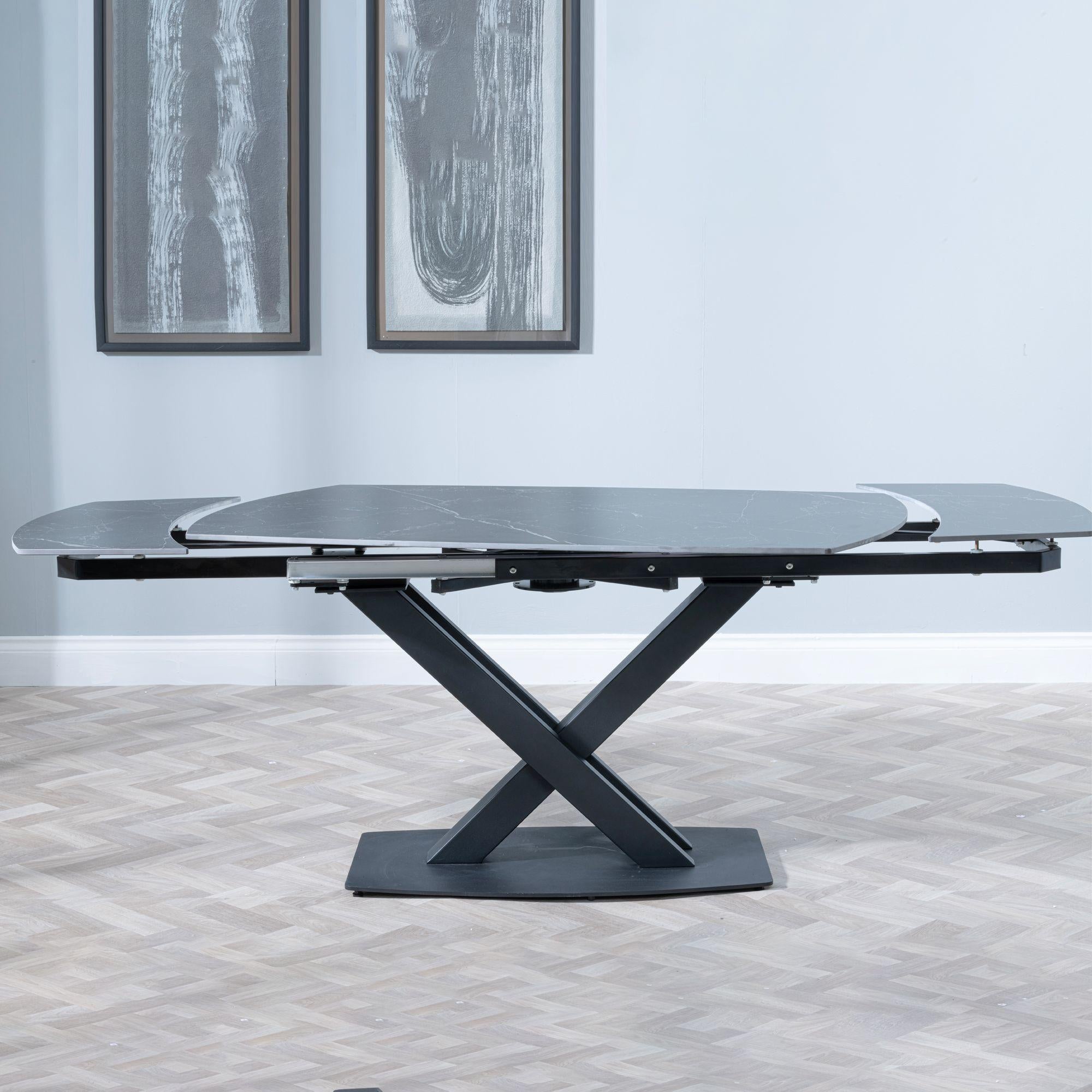Atlanta Black Sintered Stone Extending Dining Table with Black Cross Base - 140cm-200cm