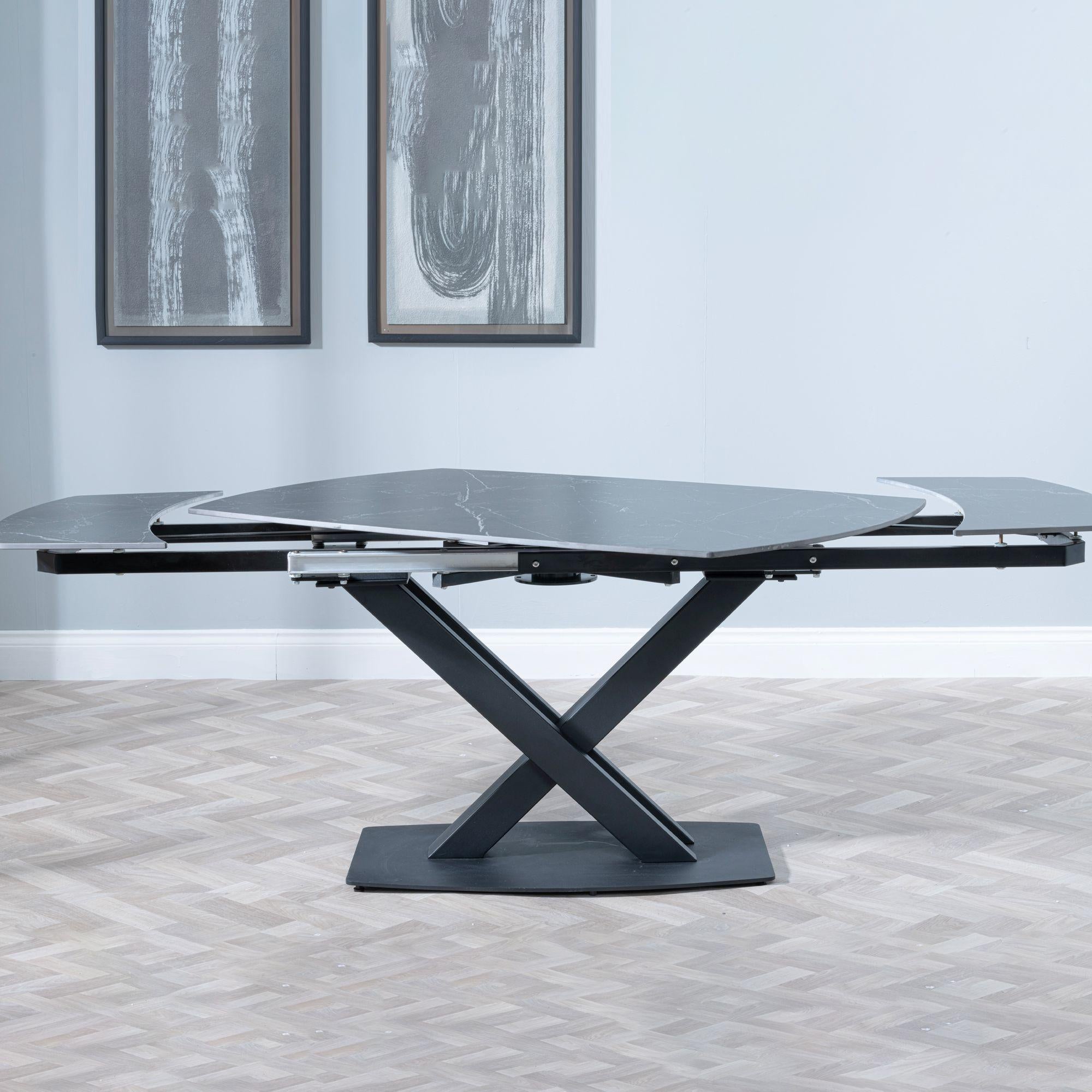 Atlanta Black Sintered Stone Extending Dining Table with Black Cross Base - 140cm-200cm