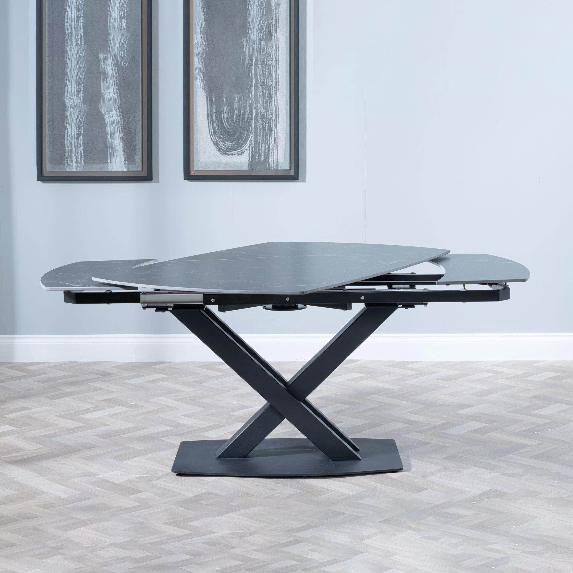 Atlanta Black Sintered Stone Extending Dining Table with Black Cross Base - 140cm-200cm