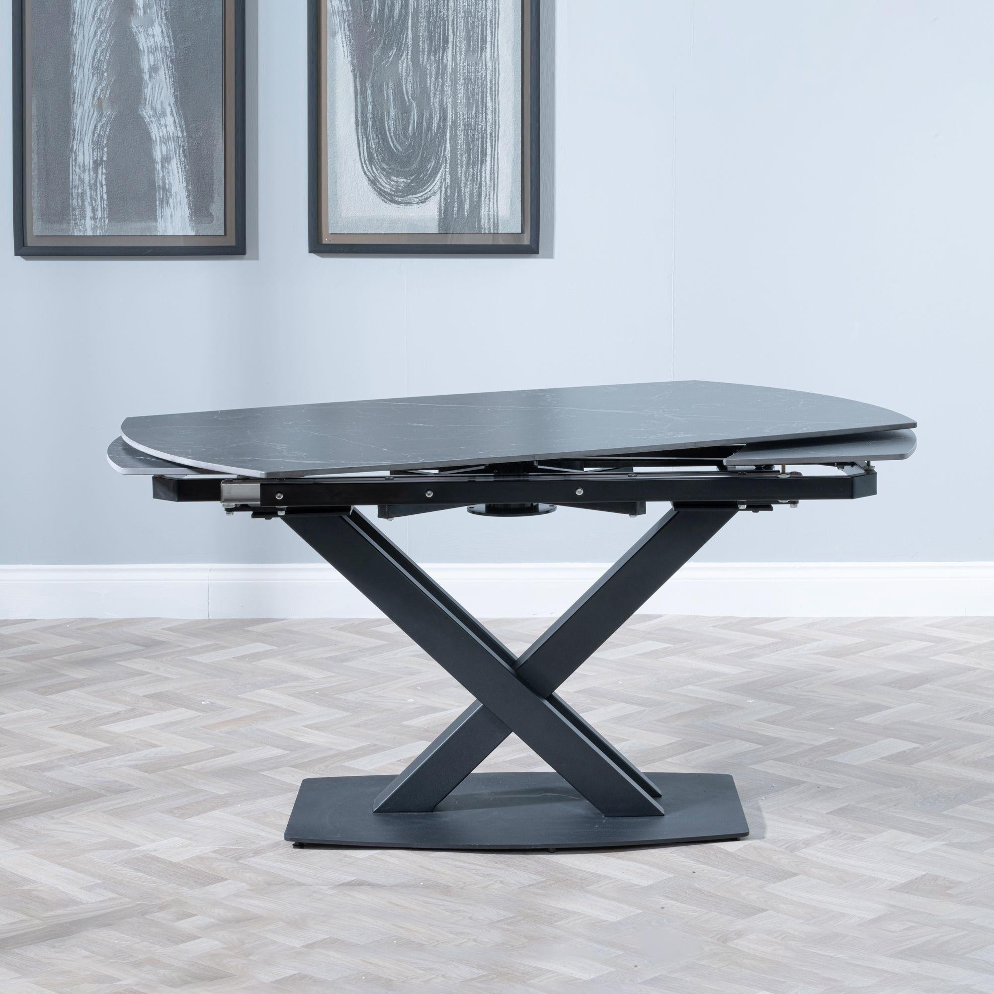 Atlanta Black Sintered Stone Extending Dining Table with Black Cross Base - 140cm-200cm