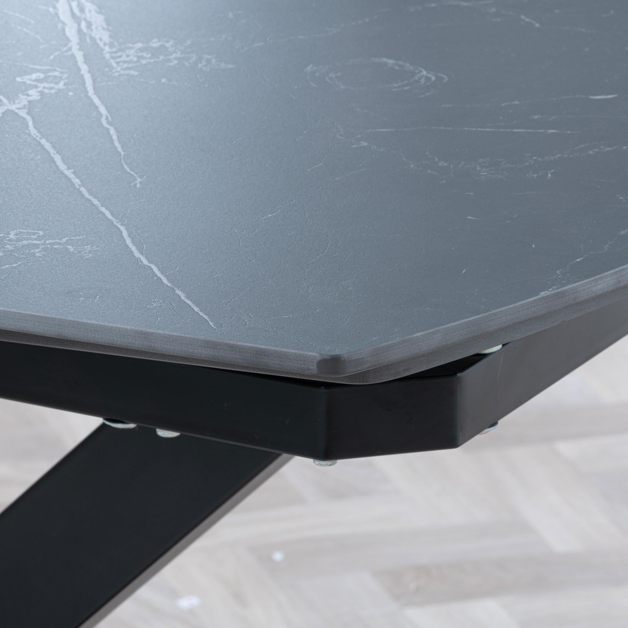 Atlanta Black Sintered Stone Extending Dining Table with Black Cross Base - 140cm-200cm