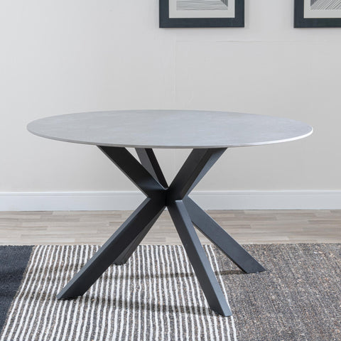 Avesta 130cm Grey Sintered Stone Round Dining Table with Black Star Base