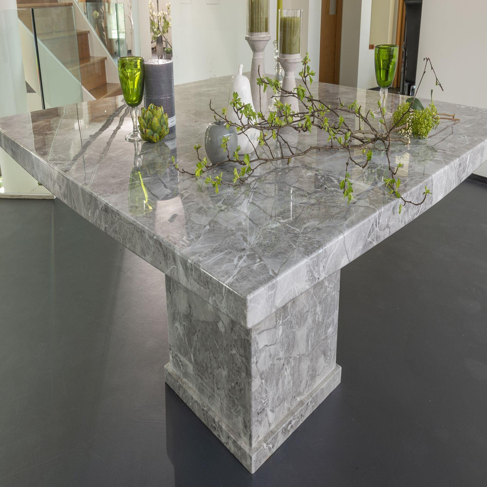 Anza 140cm Square Grey Marble Dining Table - 6 Seater