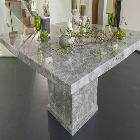 Anza 140cm Square Grey Marble Dining Table - 6 Seater