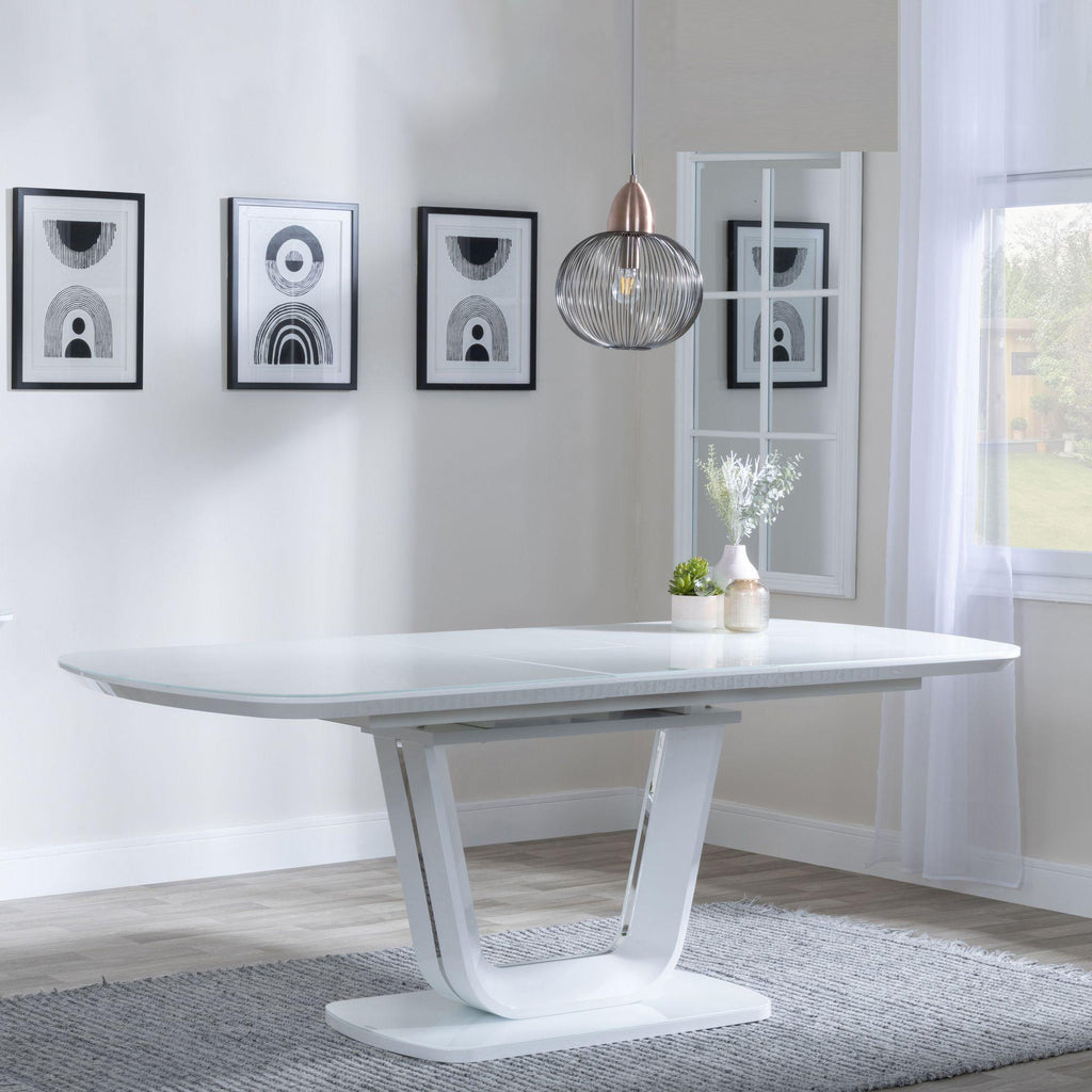 Alpen White Gloss Extending Dining Table with Glass Top