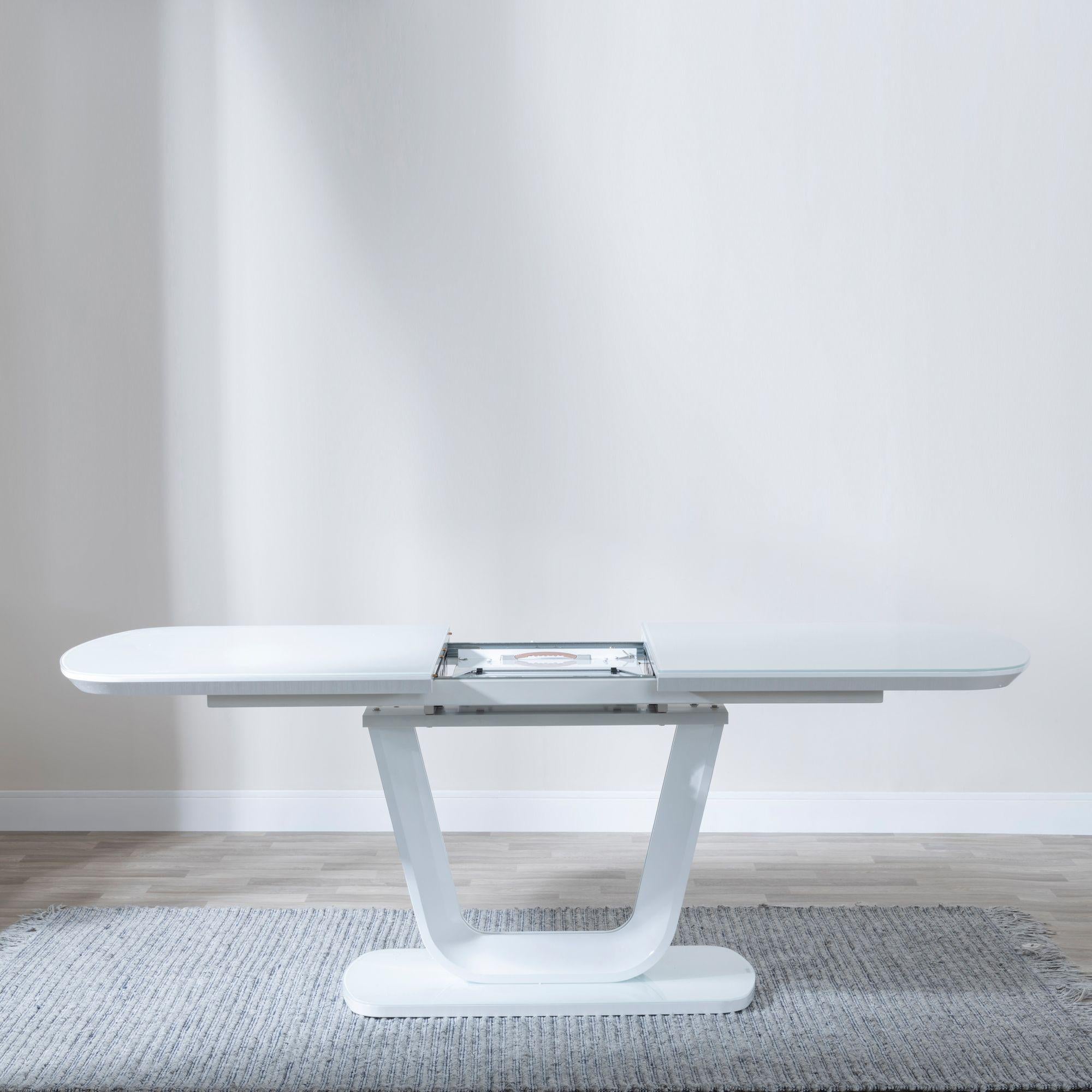 Alpen White Gloss Extending Dining Table with Glass Top