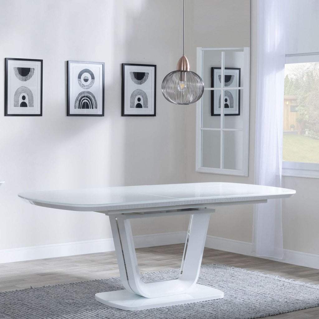 Alpen White Gloss Extending Dining Table with Glass Top
