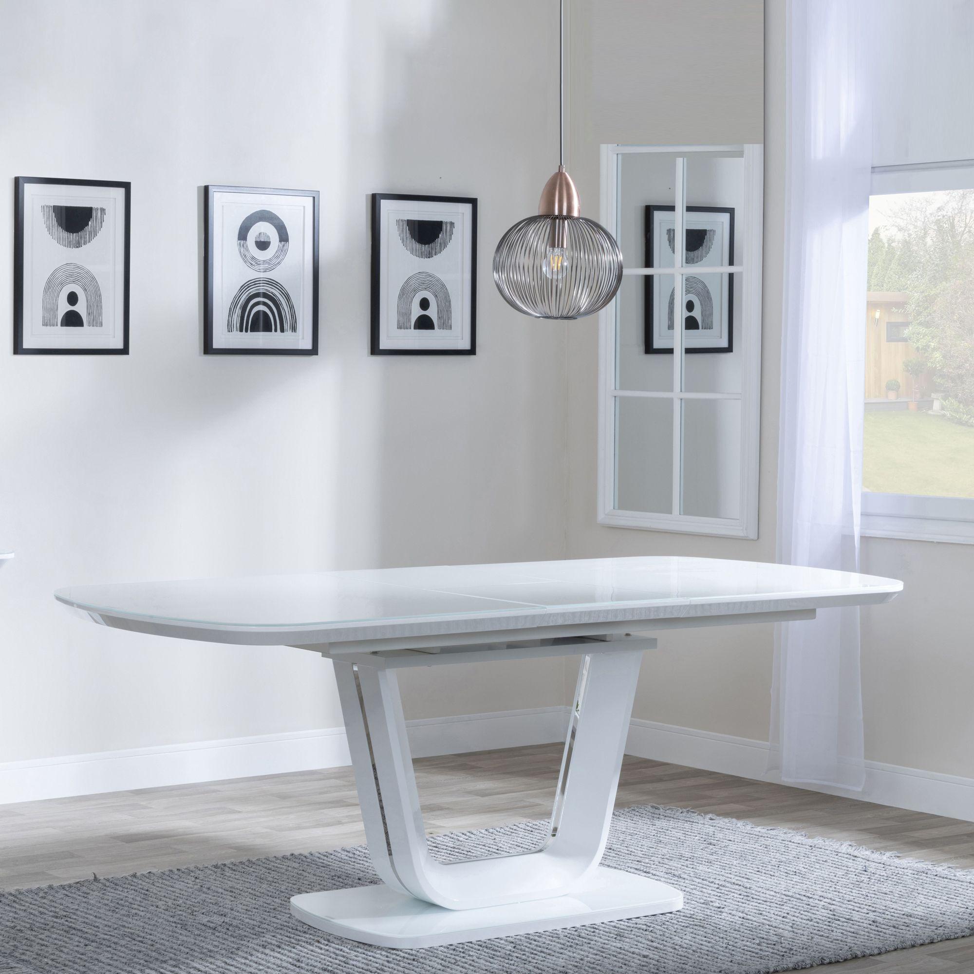 Alpen White Gloss Extending Dining Table with Glass Top