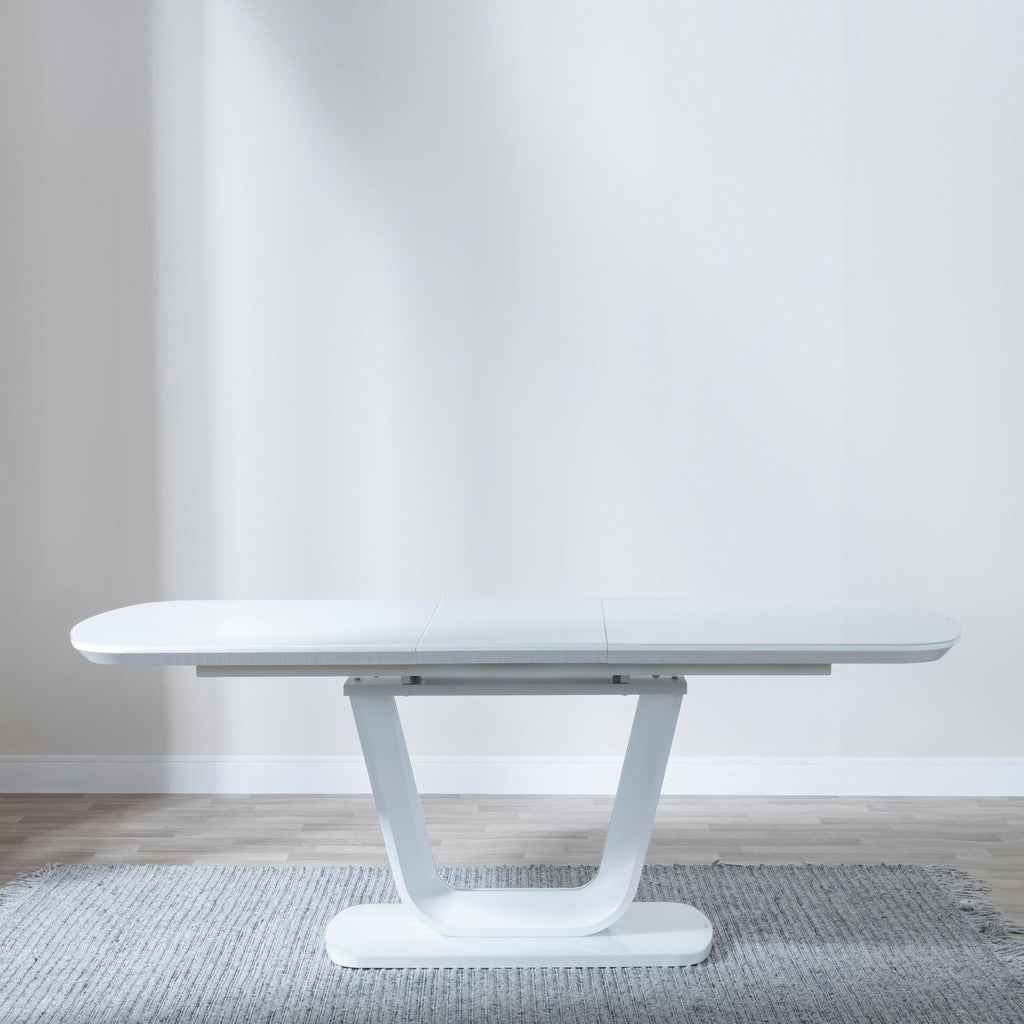 Alpen White Gloss Extending Dining Table with Glass Top