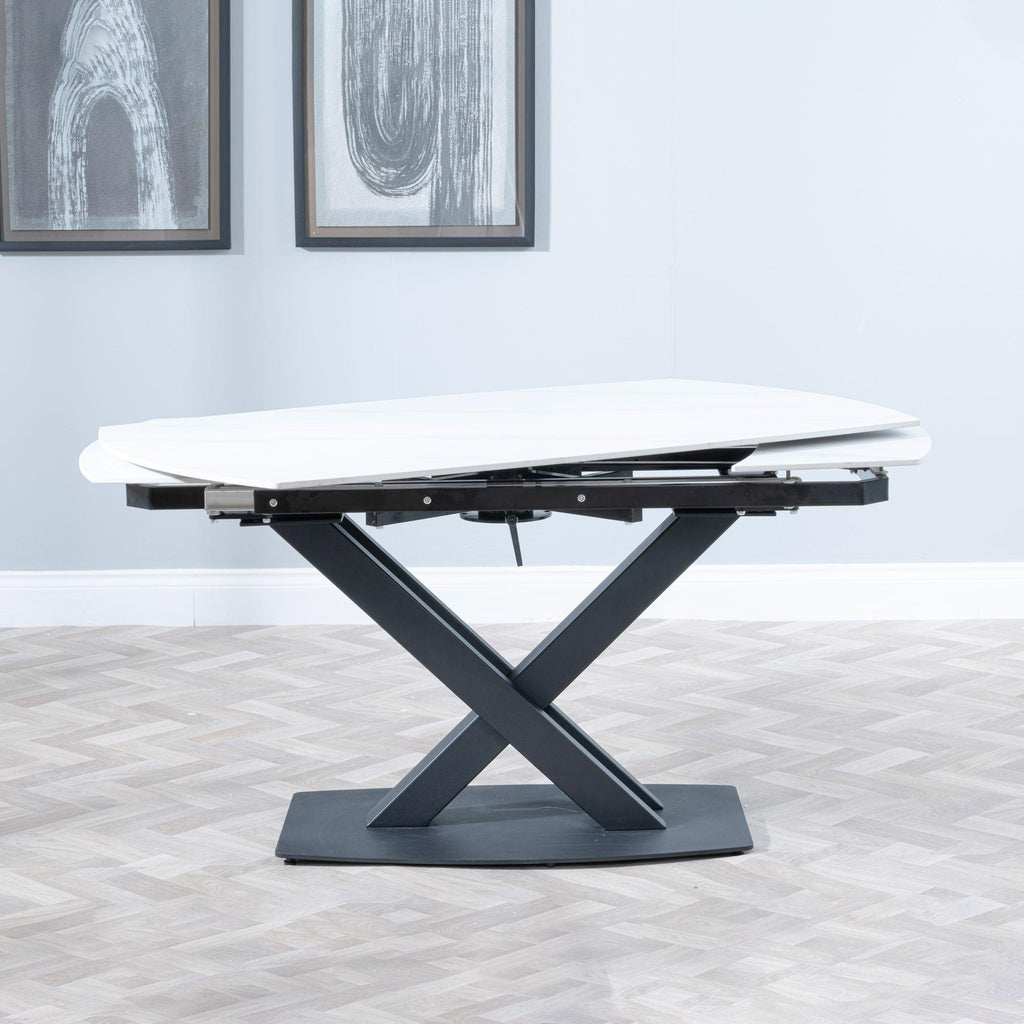 Atlanta White Sintered Stone Extending Dining Table with Black Cross Base - 140cm-200cm