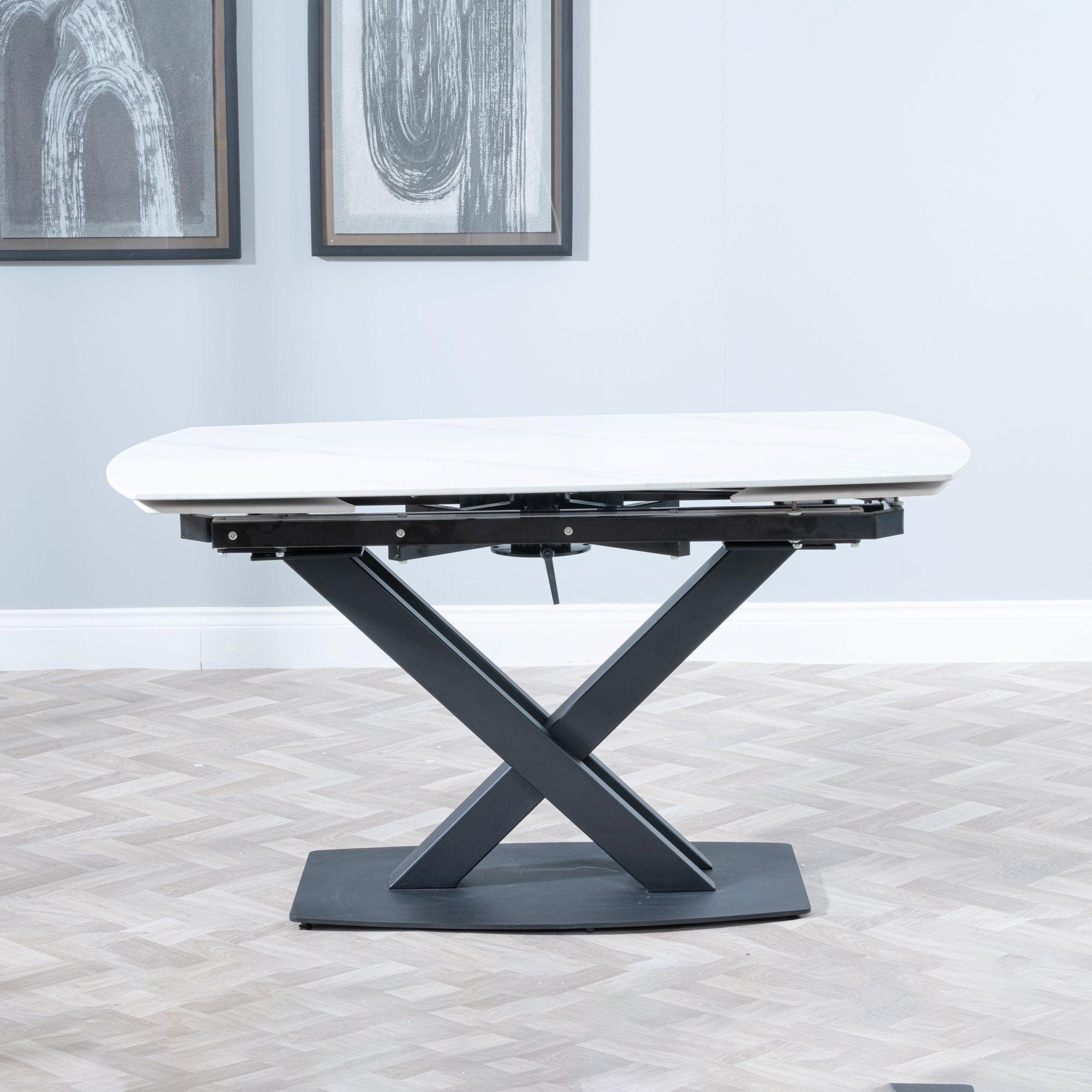 Atlanta White Sintered Stone Extending Dining Table with Black Cross Base - 140cm-200cm