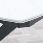 Atlanta White Sintered Stone Extending Dining Table with Black Cross Base - 140cm-200cm