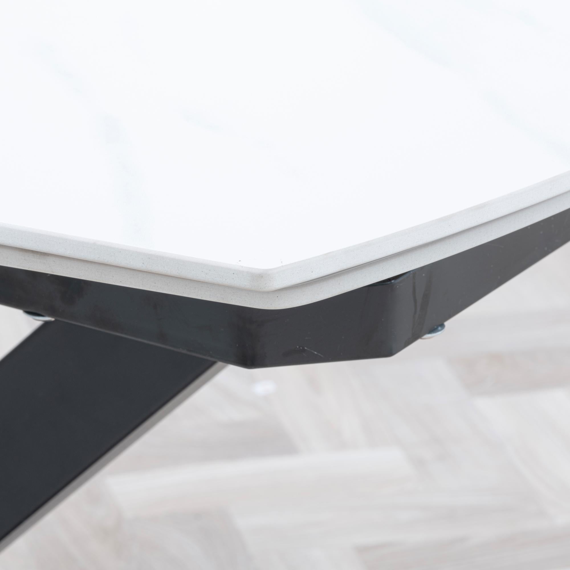Atlanta White Sintered Stone Extending Dining Table with Black Cross Base - 140cm-200cm