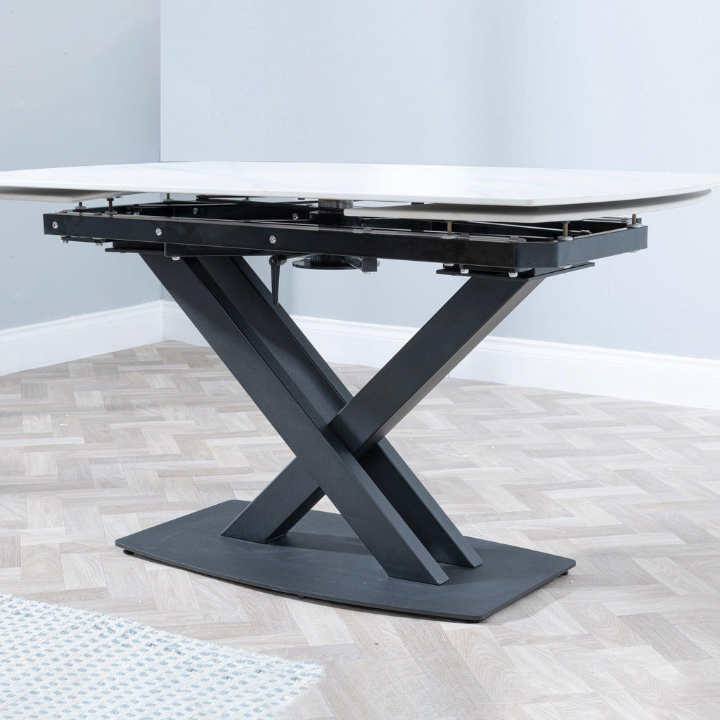 Atlanta White Sintered Stone Extending Dining Table with Black Cross Base - 140cm-200cm