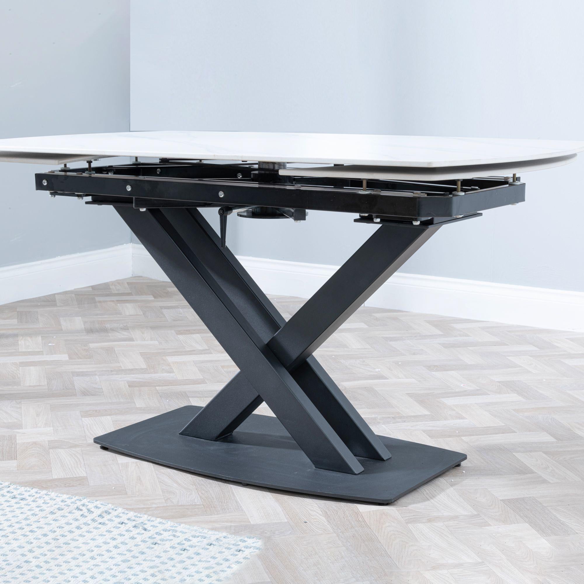 Atlanta White Sintered Stone Extending Dining Table with Black Cross Base - 140cm-200cm