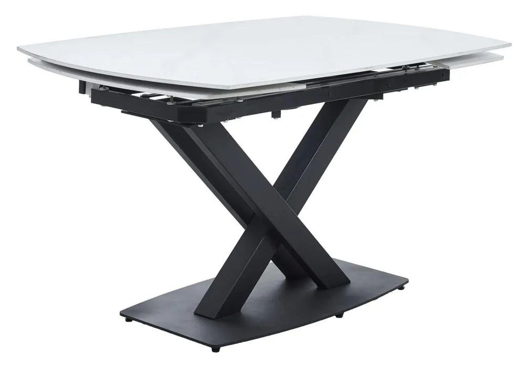 Atlanta White Sintered Stone Extending Dining Table with Black Cross Base - 140cm-200cm