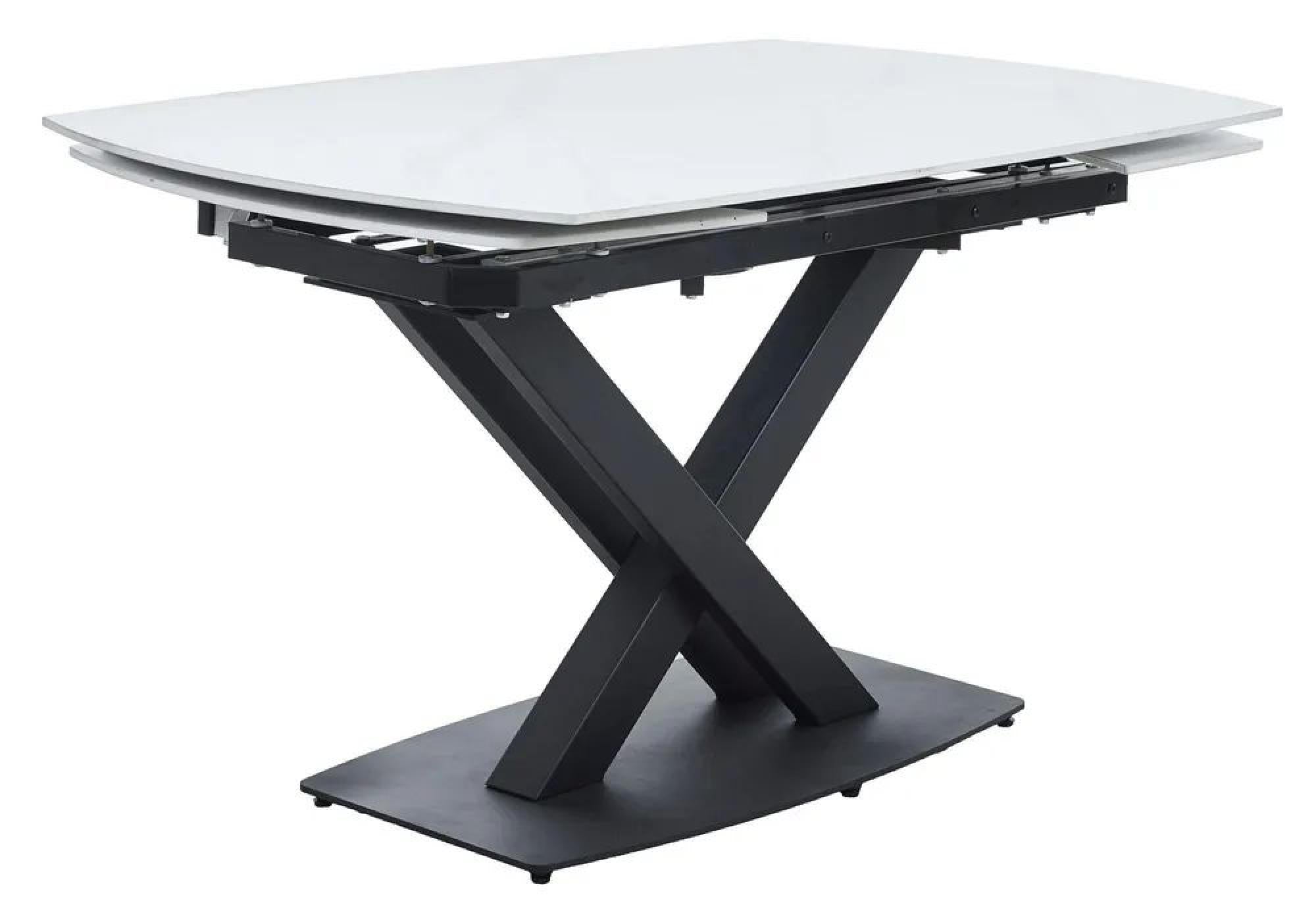 Atlanta White Sintered Stone Extending Dining Table with Black Cross Base - 140cm-200cm
