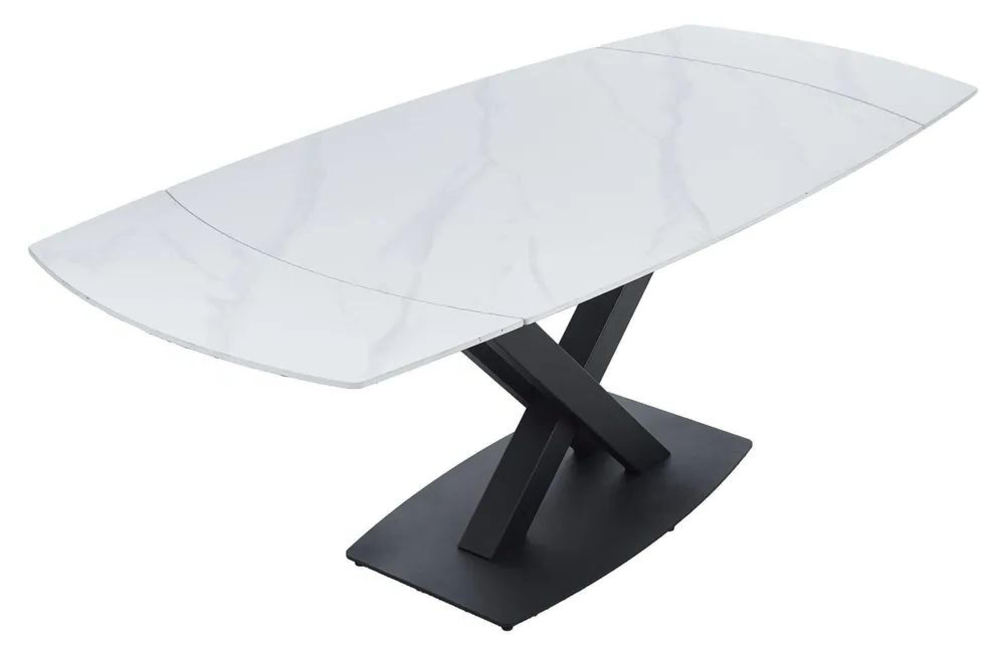 Atlanta White Sintered Stone Extending Dining Table with Black Cross Base - 140cm-200cm