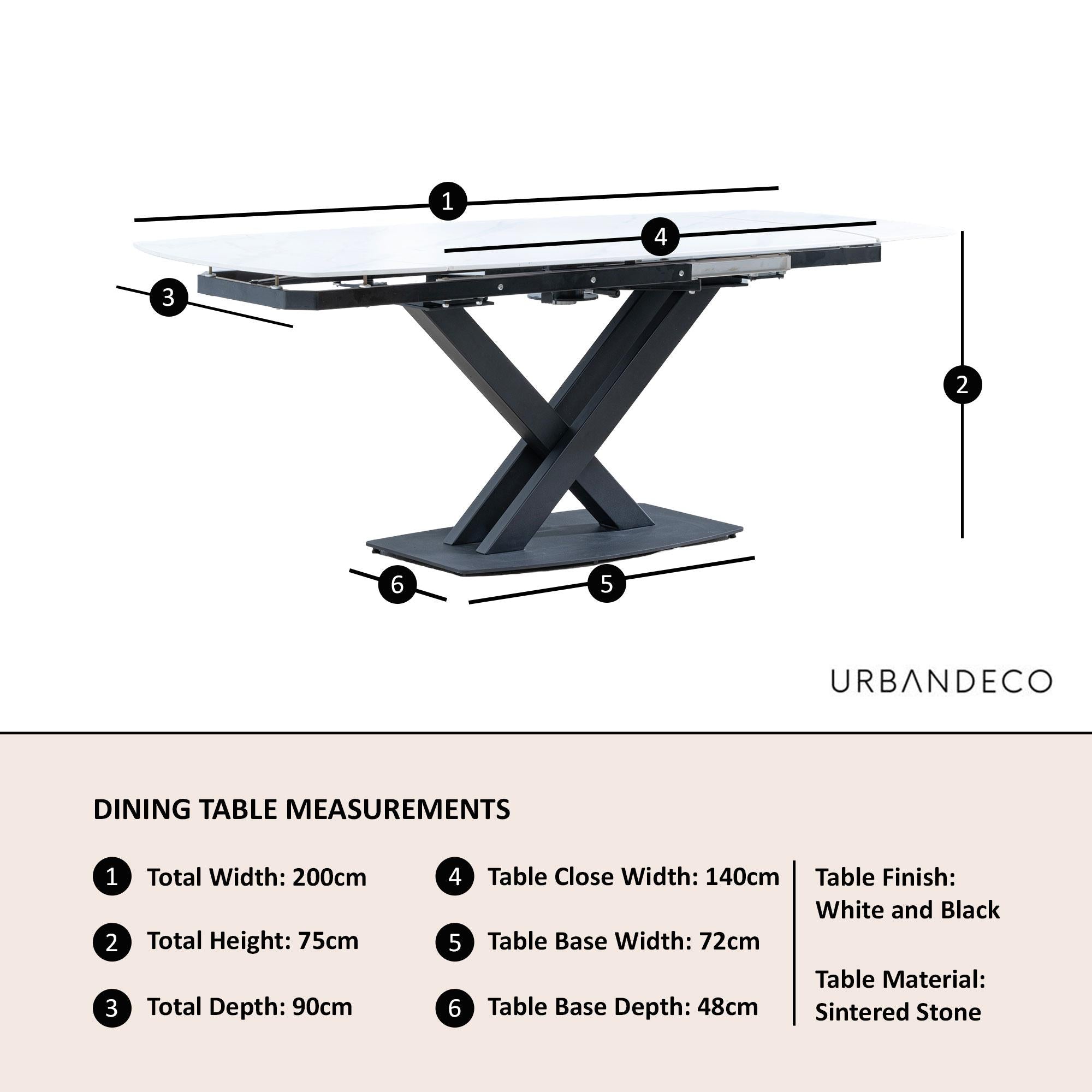 Atlanta White Sintered Stone Extending Dining Table with Black Cross Base - 140cm-200cm