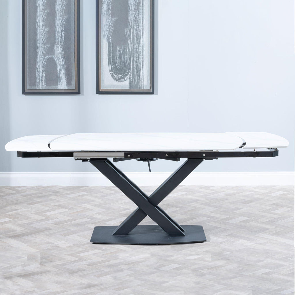 Atlanta White Sintered Stone Extending Dining Table with Black Cross Base - 140cm-200cm