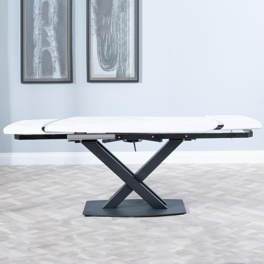 Atlanta White Sintered Stone Extending Dining Table with Black Cross Base - 140cm-200cm