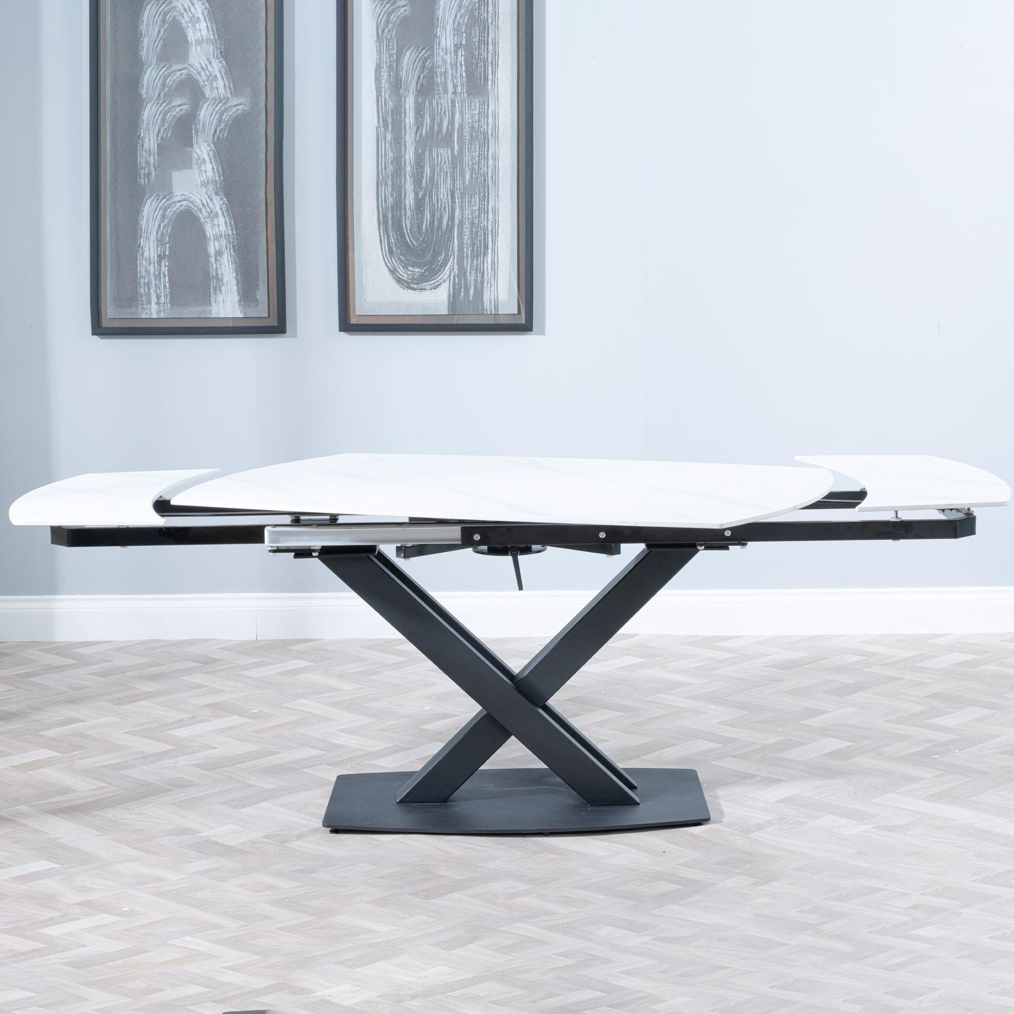 Atlanta White Sintered Stone Extending Dining Table with Black Cross Base - 140cm-200cm
