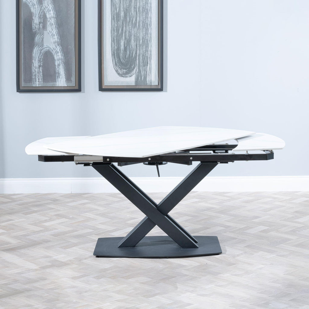 Atlanta White Sintered Stone Extending Dining Table with Black Cross Base - 140cm-200cm