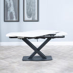 Atlanta White Sintered Stone Extending Dining Table with Black Cross Base - 140cm-200cm