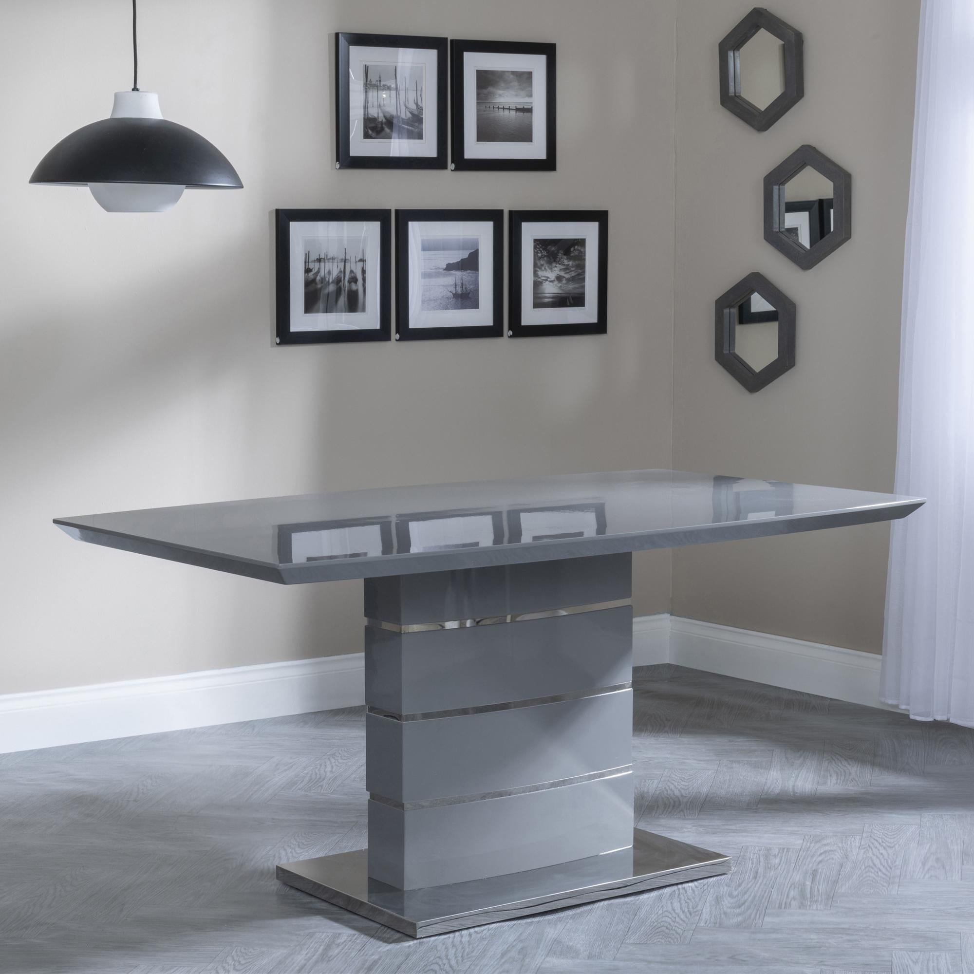Brice 6 Seater Grey Gloss Dining Table - 160cm