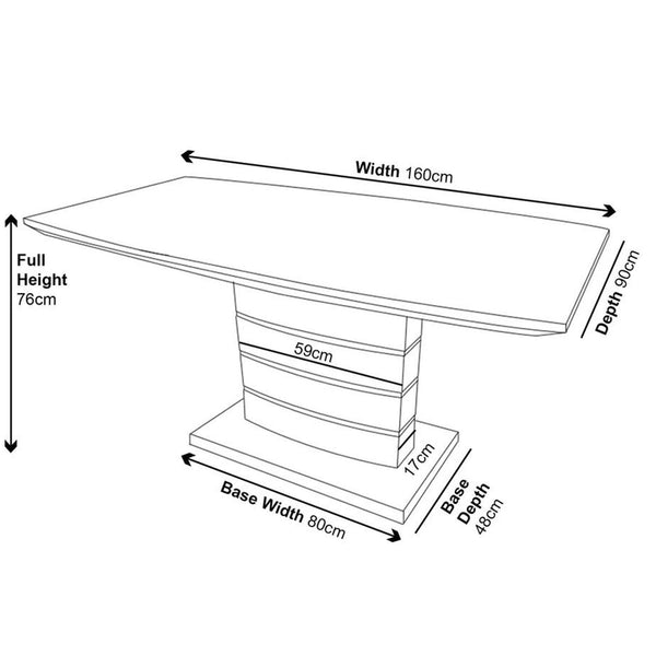 Brice 6 Seater Grey Gloss Dining Table - 160cm