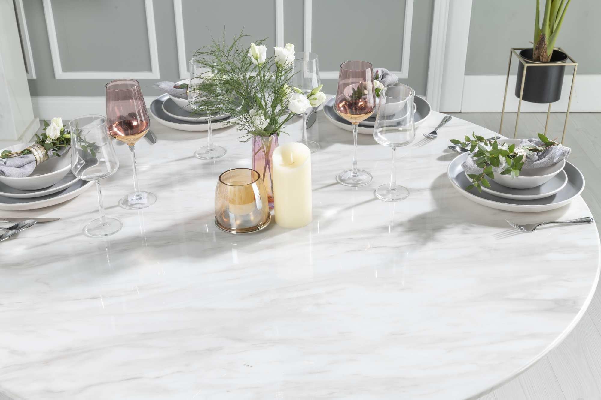 Cannes 130cm White Marble Round Dining Table