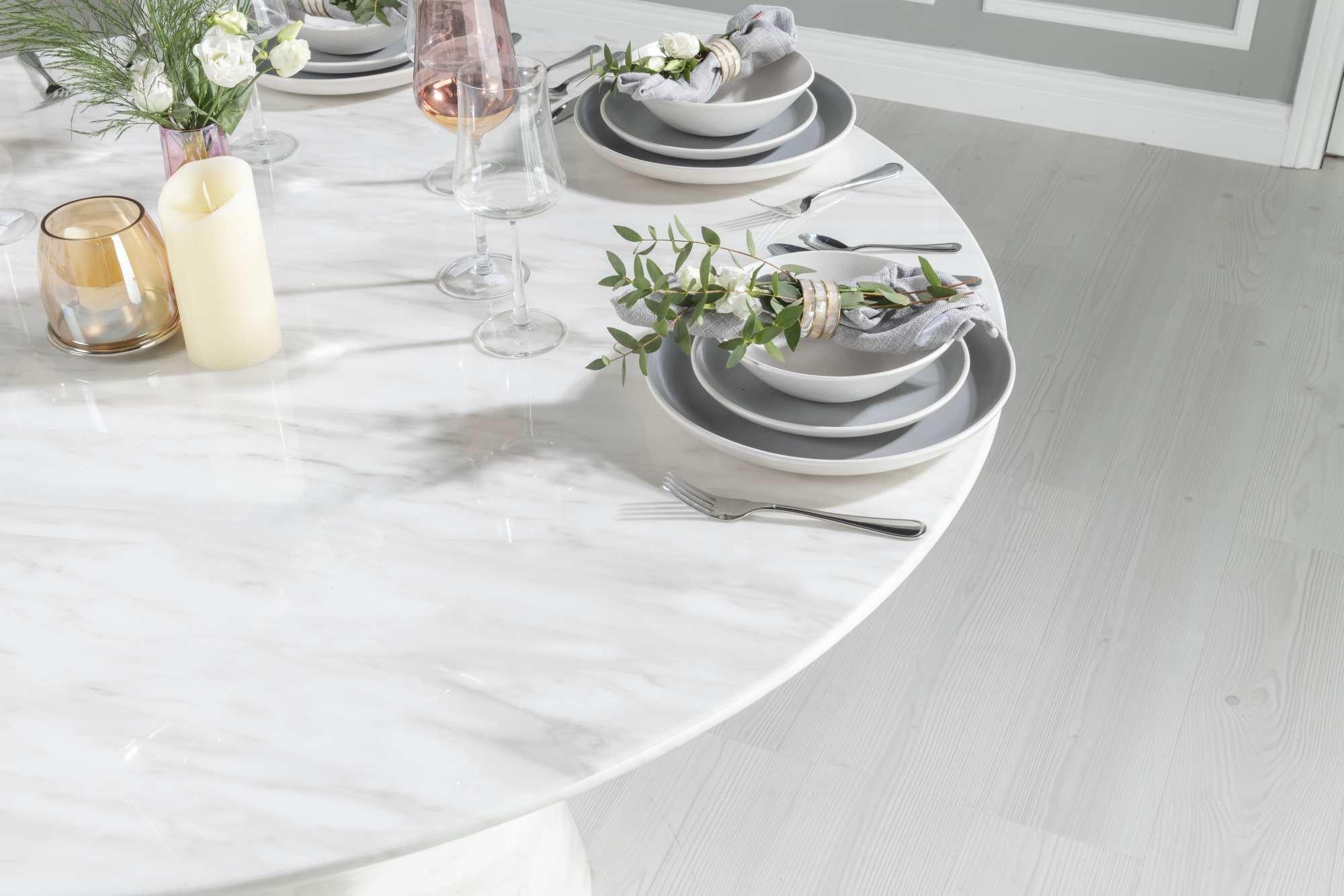 Cannes 130cm White Marble Round Dining Table