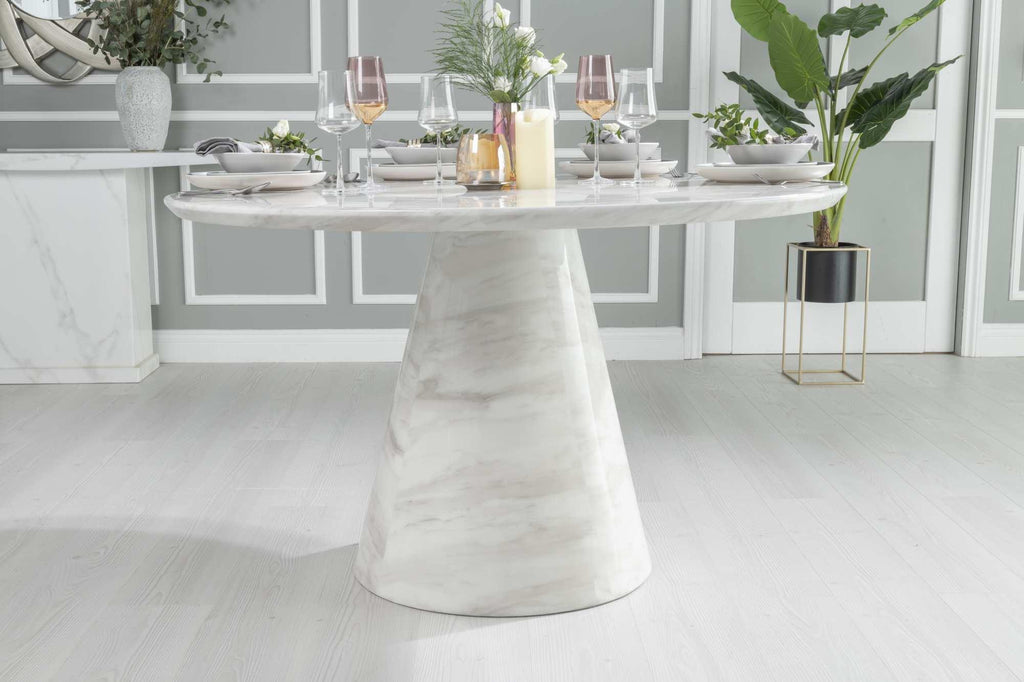 Cannes 130cm White Marble Round Dining Table