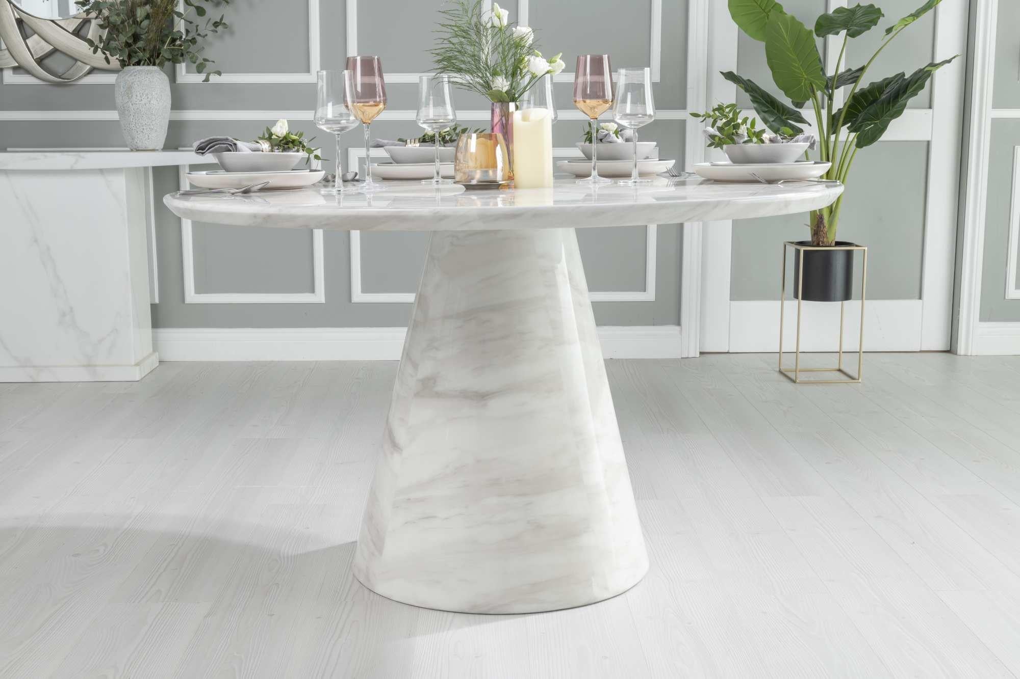 Cannes 130cm White Marble Round Dining Table