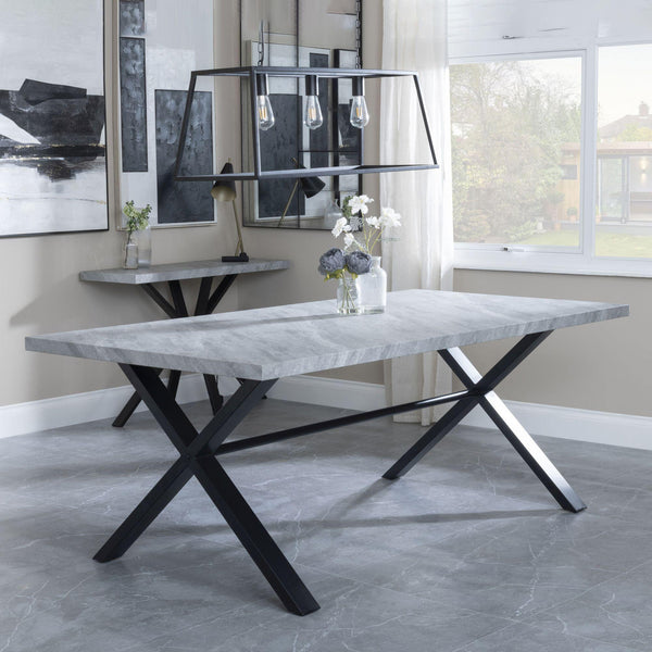 Cadell Grey Concrete Effect 8 Seater Dining Table with Black Cross Legs
