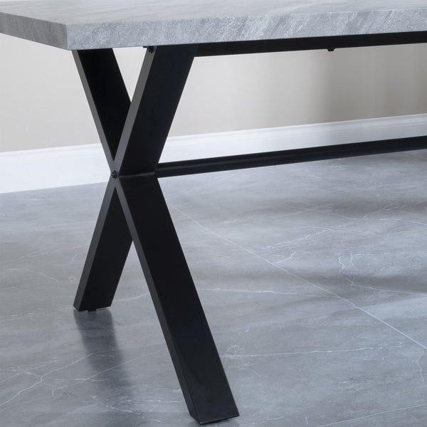 Cadell Grey Concrete Effect 8 Seater Dining Table with Black Cross Legs
