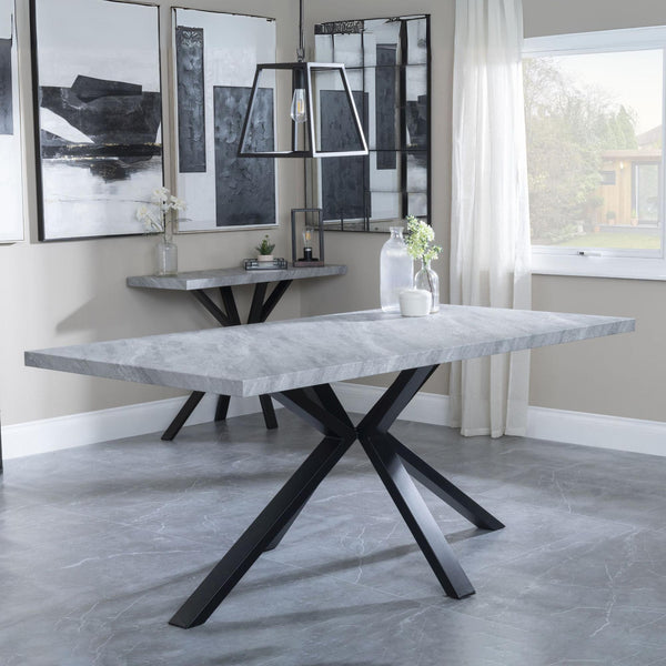Cadell Grey Concrete Effect 6 Seater Dining Table with Black Spider Legs