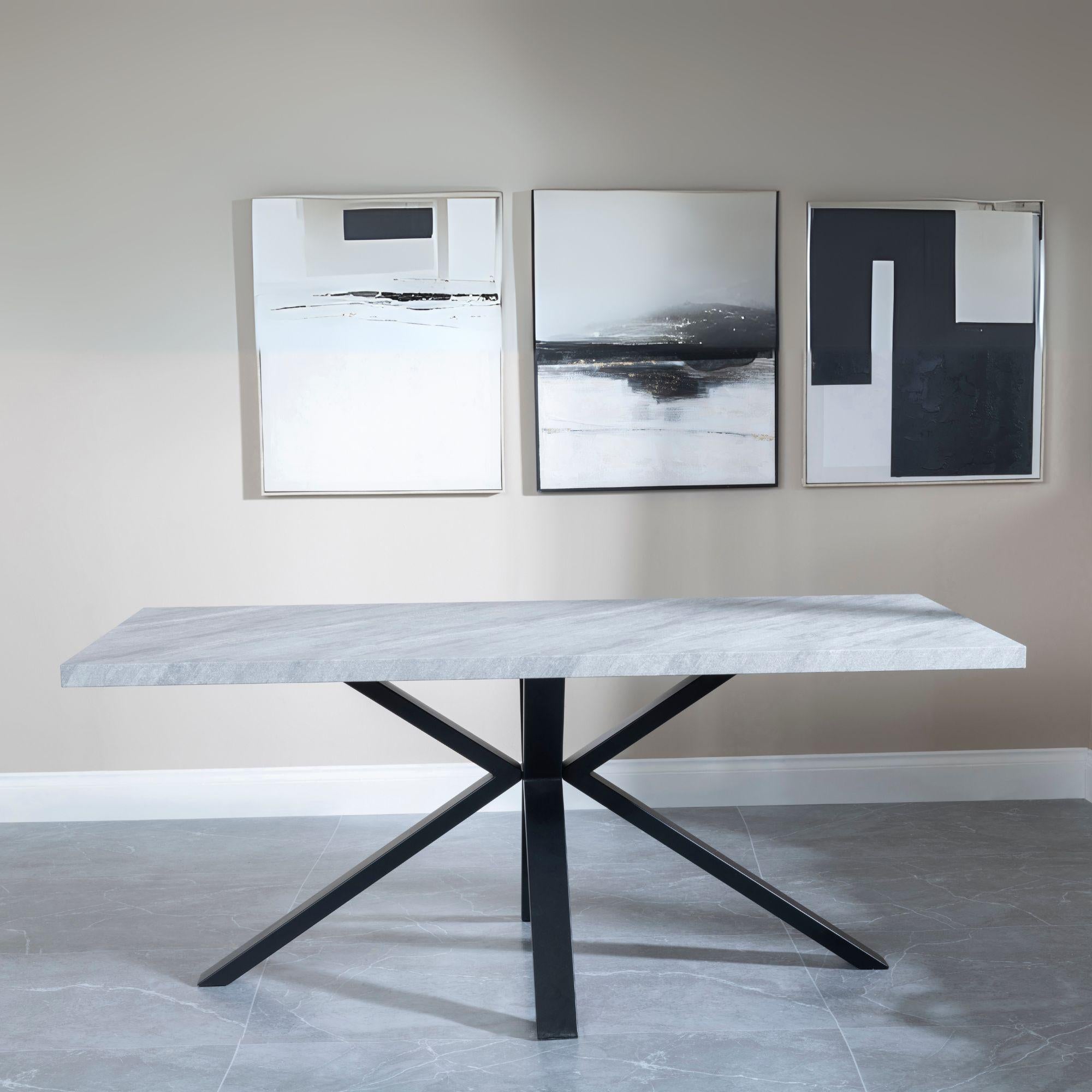 Cadell Grey Concrete Effect 6 Seater Dining Table with Black Spider Legs