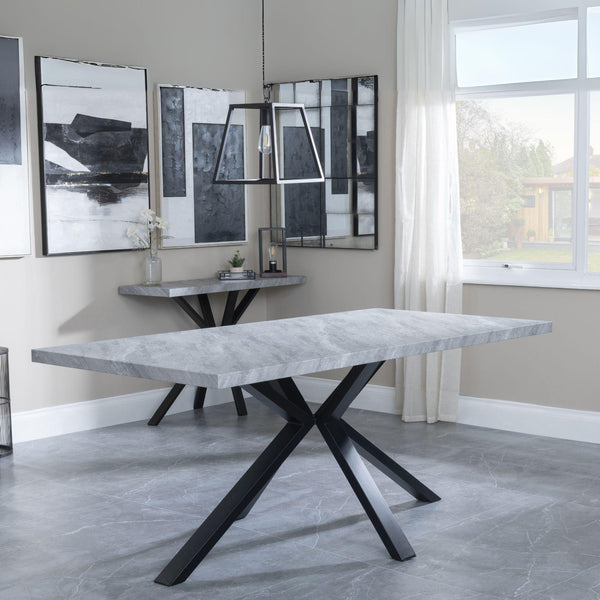 Cadell Grey Concrete Effect 6 Seater Dining Table with Black Spider Legs