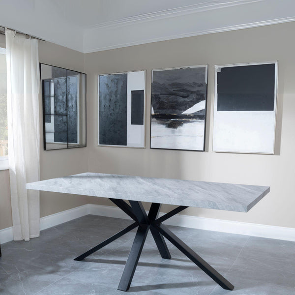 Cadell Grey Concrete Effect 6 Seater Dining Table with Black Spider Legs