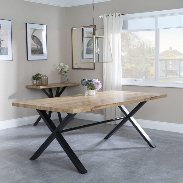 Cadell Industrial Oak Effect 8 Seater Dining Table with Black Cross Legs