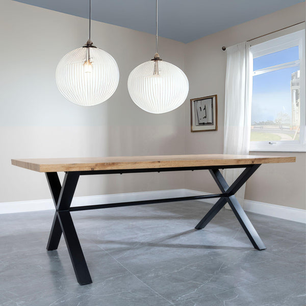 Cadell Industrial Oak Effect 8 Seater Dining Table with Black Cross Legs
