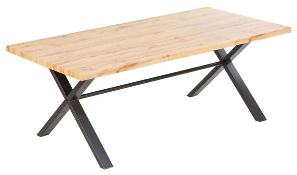 Cadell Industrial Oak Effect 8 Seater Dining Table with Black Cross Legs