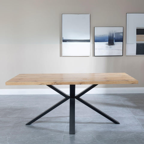 Cadell Industrial Oak Effect 6 Seater Dining Table with Black Spider Legs
