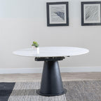 Clara 135cm White Sintered Stone Round Dining Table with Black Pedestal Base