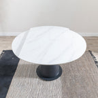 Clara 135cm White Sintered Stone Round Dining Table with Black Pedestal Base
