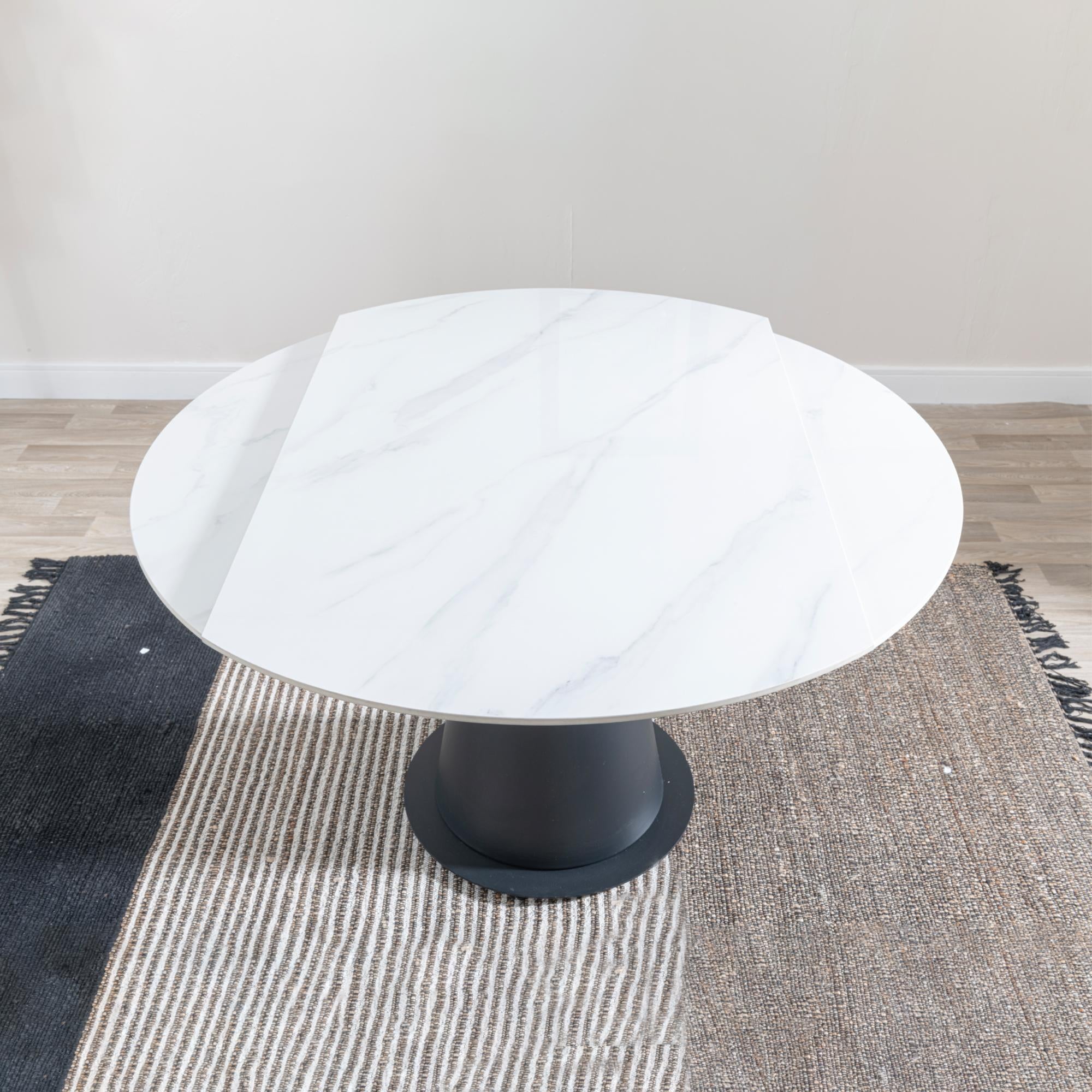 Clara 135cm White Sintered Stone Round Dining Table with Black Pedestal Base