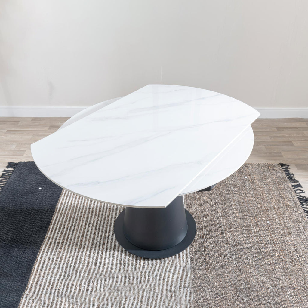 Clara 135cm White Sintered Stone Round Dining Table with Black Pedestal Base