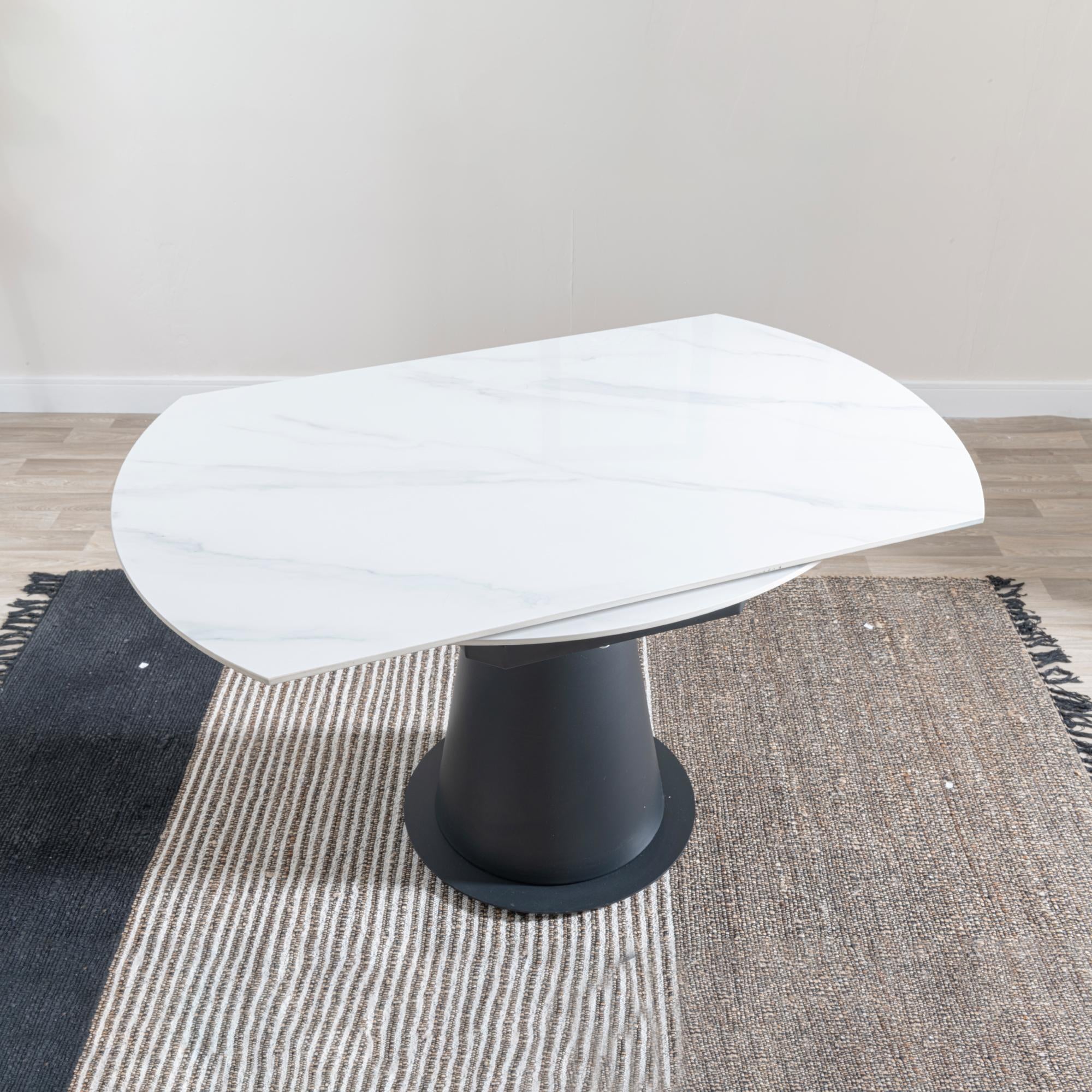 Clara 135cm White Sintered Stone Round Dining Table with Black Pedestal Base